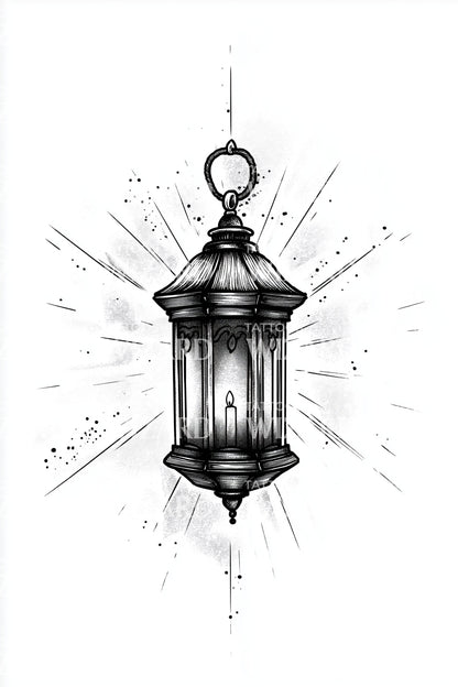 Vintage Hanging Lantern Tattoo Design