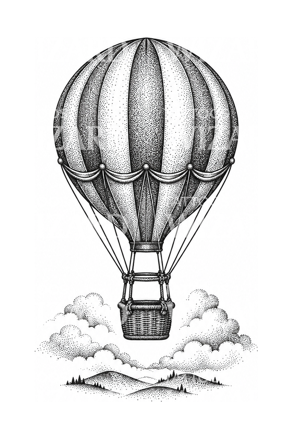 Tatuaggio vintage mongolfiera in dotwork
