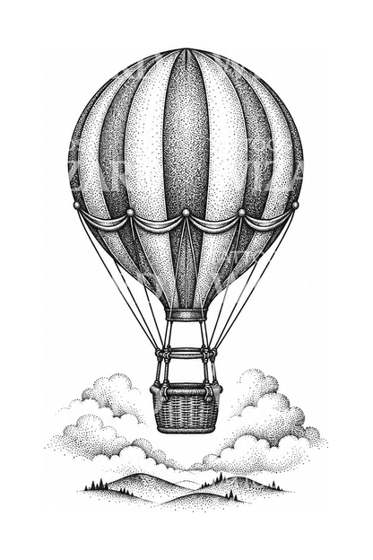 Tatuaggio vintage mongolfiera in dotwork