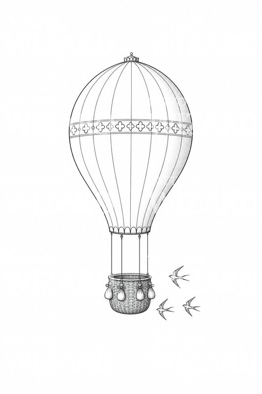 Vintage Hot Air Balloon Tattoo Illustration