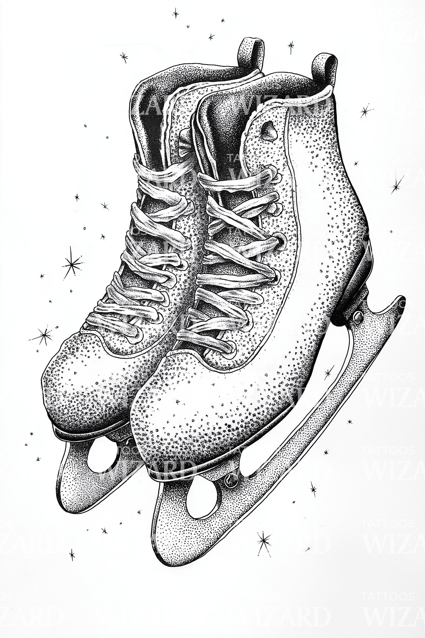 Vintage Ice Skates Tattoo Illustration