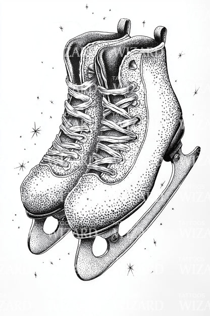 Vintage Ice Skates Tattoo Illustration