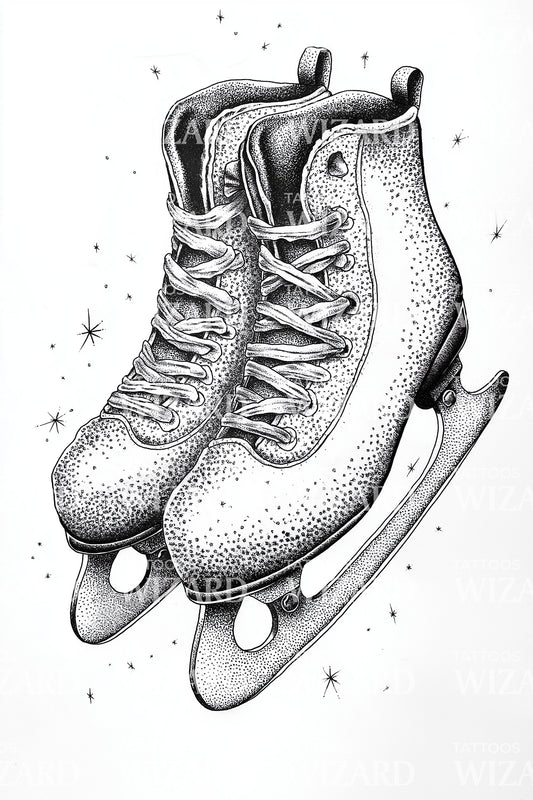 Vintage Ice Skates Tattoo Illustration