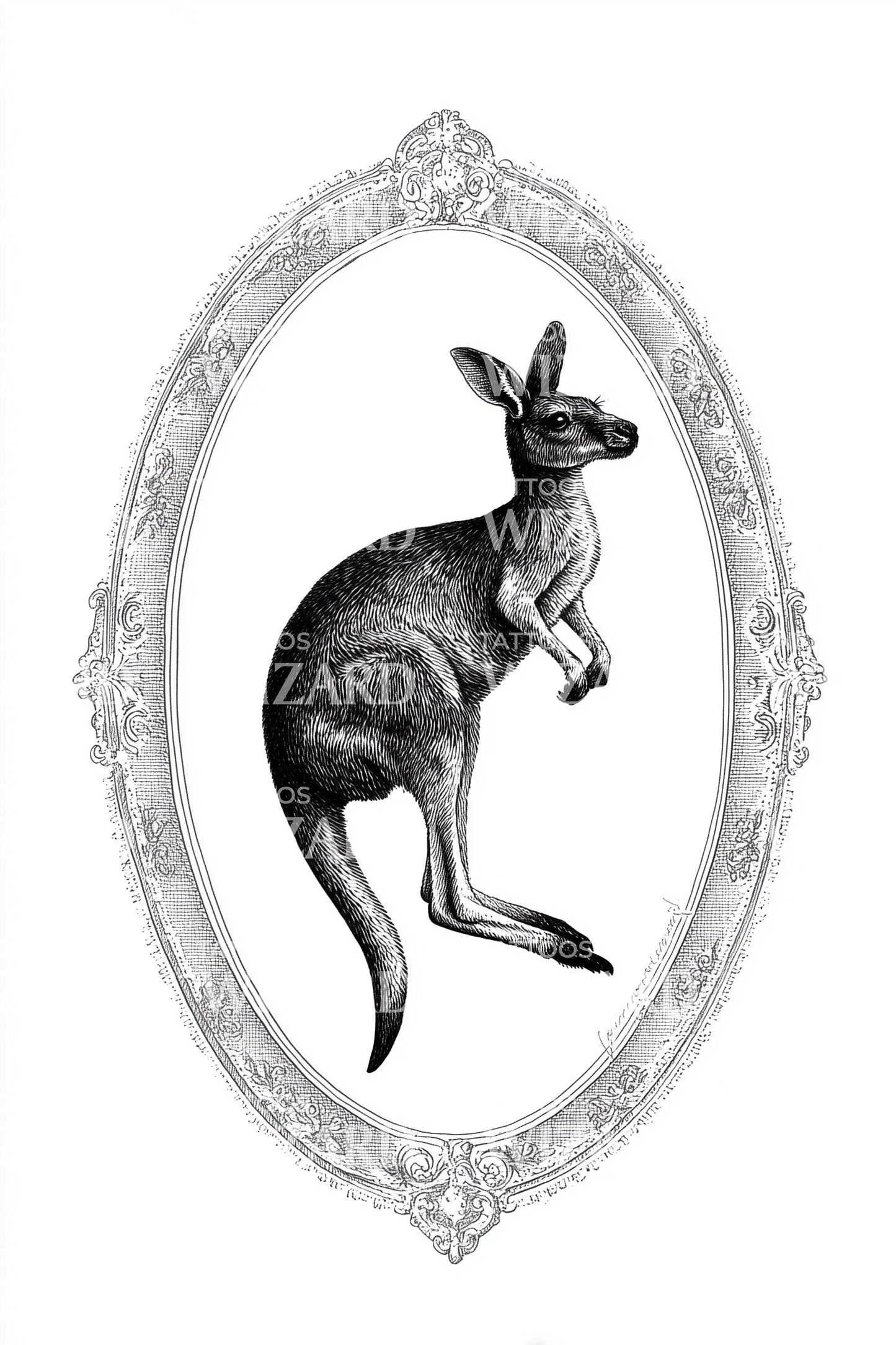 Vintage Kangaroo Cameo Tattoo Design