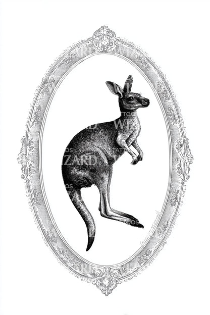 Vintage Kangaroo Cameo Tattoo Design