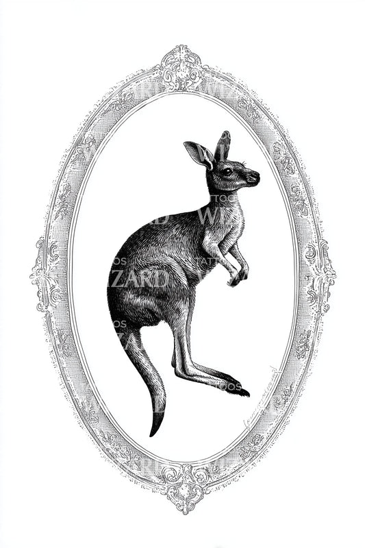 Vintage Kangaroo Cameo Tattoo Design
