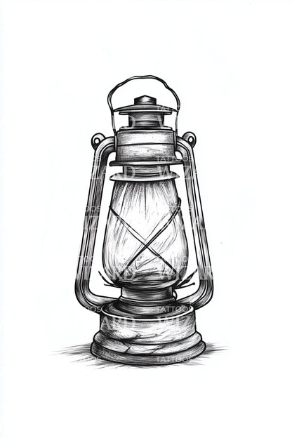 Vintage Kerosene Lantern Tattoo Illustration