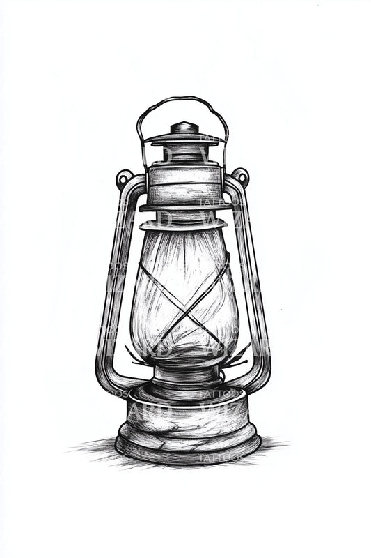 Vintage Kerosene Lantern Tattoo Illustration