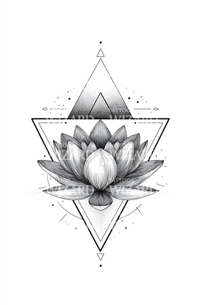 Vintage Linework Lotus Tattoo Illustration