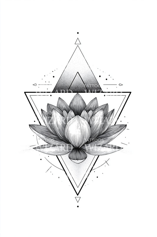 Vintage Linework Lotus Tattoo Illustration