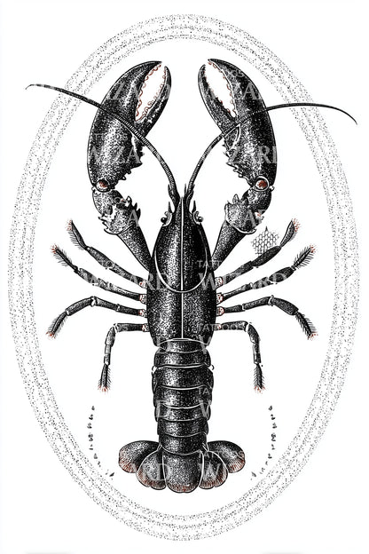 Vintage Lobster Oval Tattoo Design