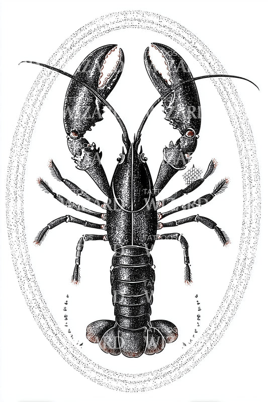 Vintage Lobster Oval Tattoo Design