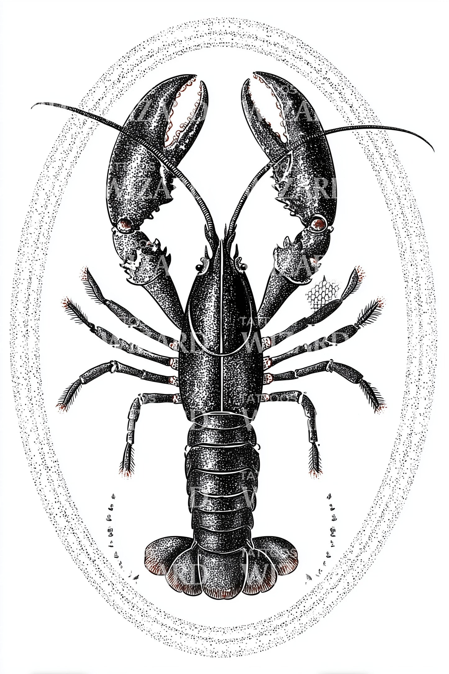 Vintage Lobster Oval Tattoo Design