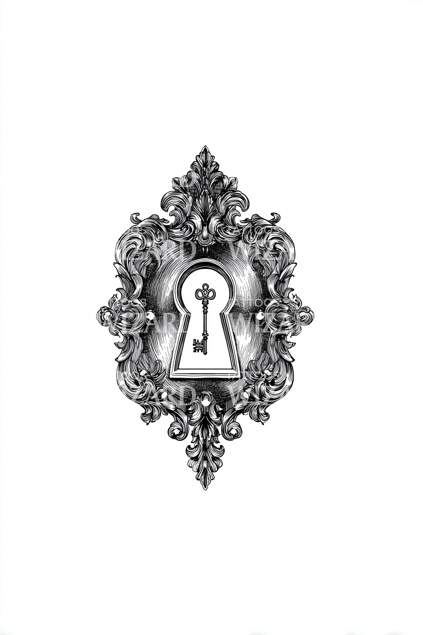 Vintage Lock Cameo Tattoo Design