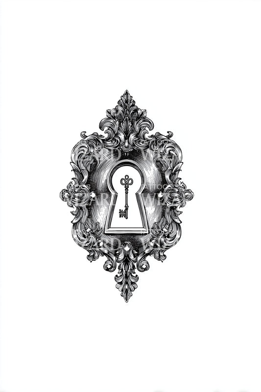 Vintage Lock Cameo Tattoo Design