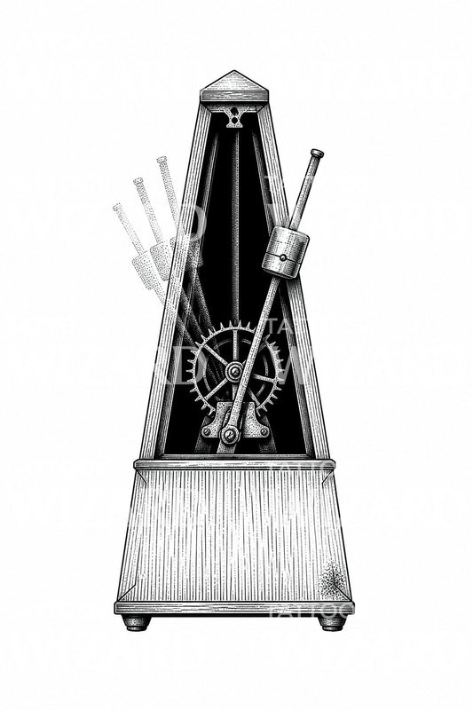 Design di tatuaggio con metronomo vintage che tiene il tempo