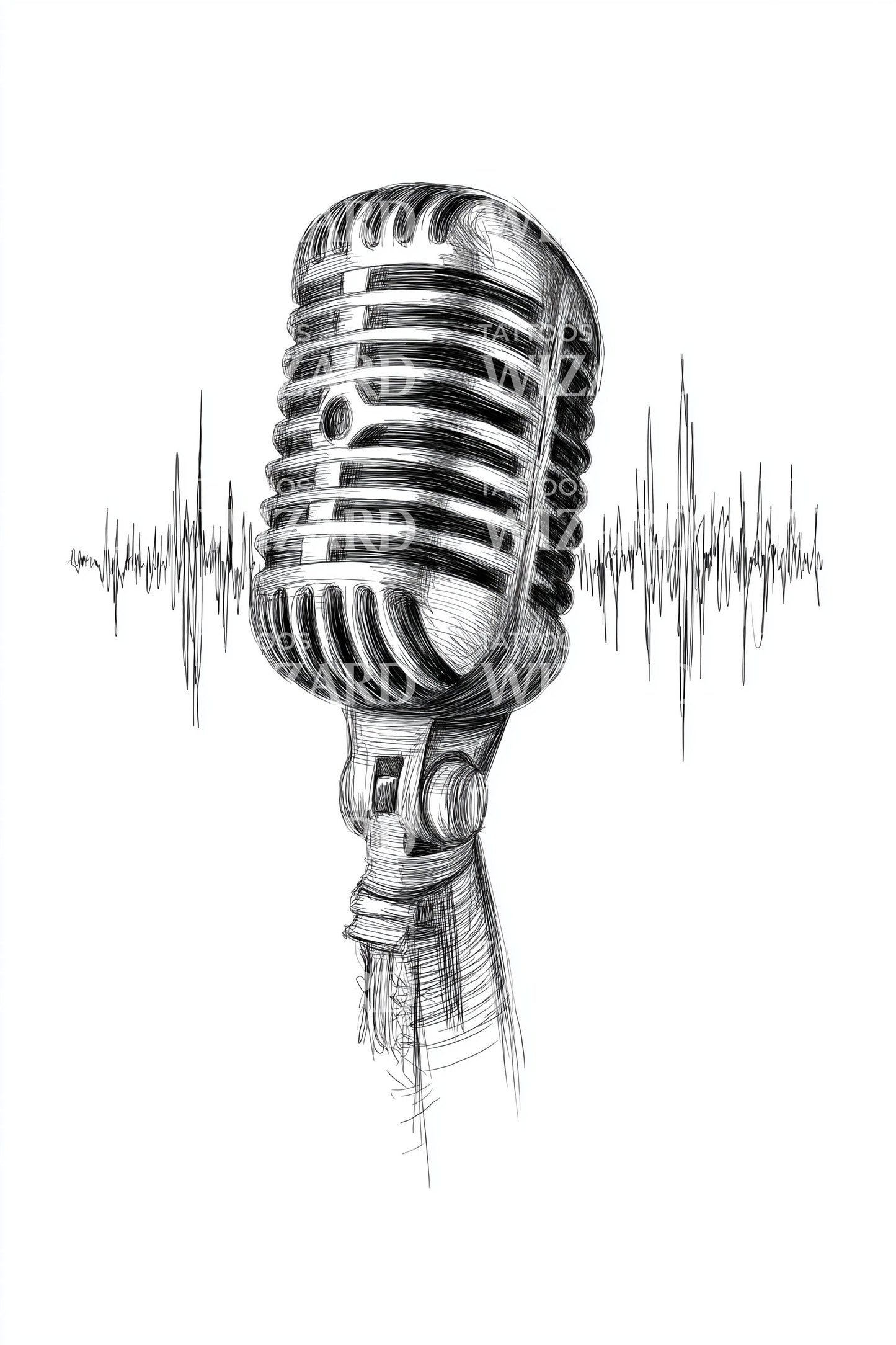 Vintage Microphone Waves Tattoo Illustration
