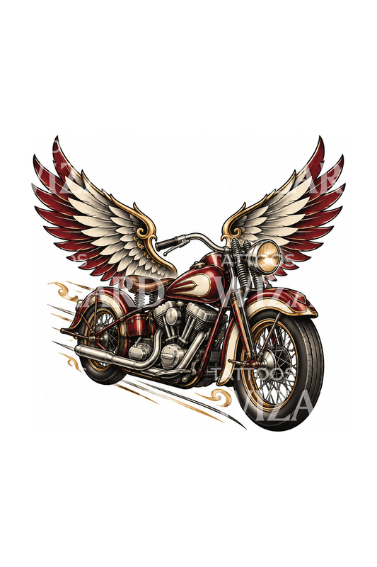 Vintage motocykl s křídly, tetovací design pro bikery