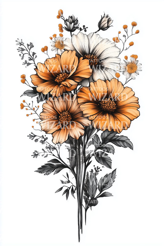 Vintage Orange Bouquet Tattoo Design