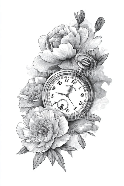 Diseño de tatuaje de reloj de bolsillo vintage