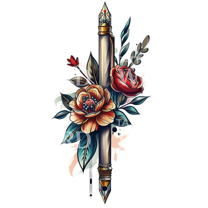 Vintage Quill Pen Tattoo Design