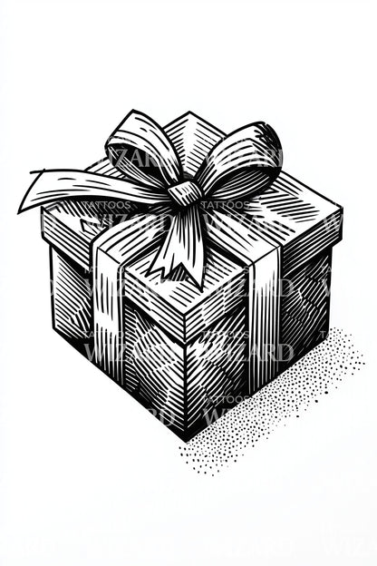 Vintage Ribbon Present Tattoo Design