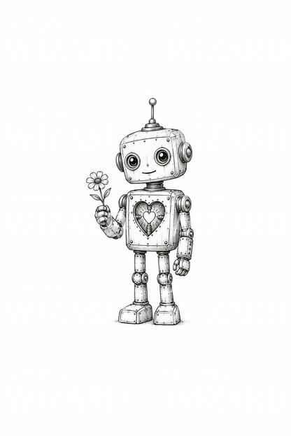 ハートを持つヴィンテージロボットのタトゥー案