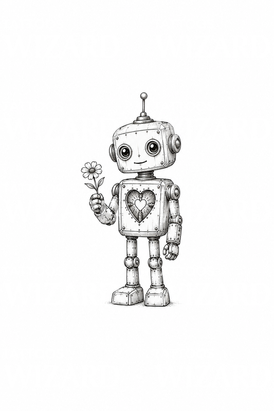 ハートを持つヴィンテージロボットのタトゥー案