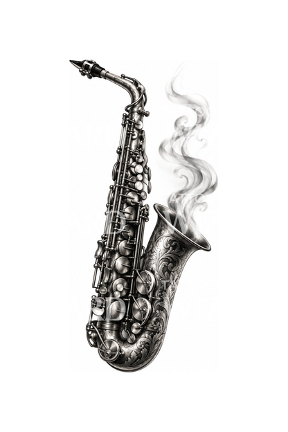 Vintage Saxophone Black and Grey Tattoo