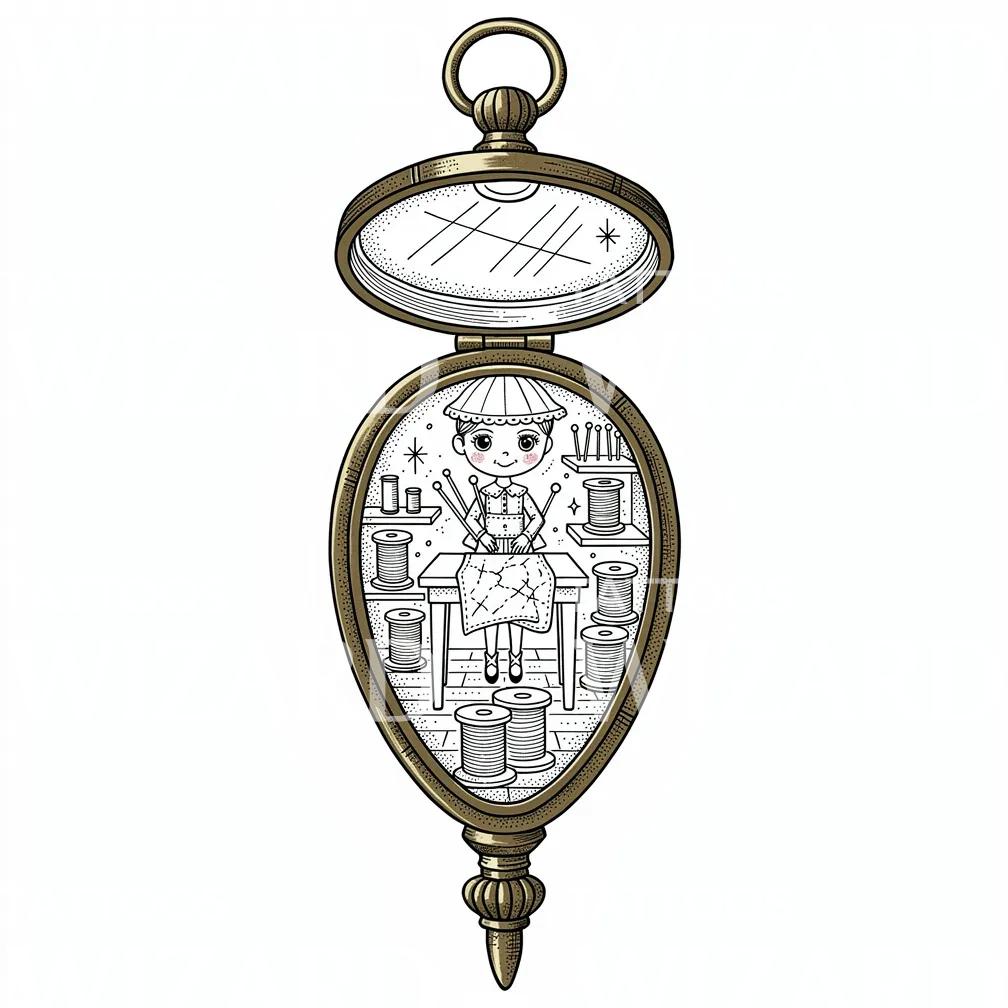 Vintage Sewing Locket Tattoo Design
