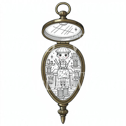 Vintage Sewing Locket Tattoo Design