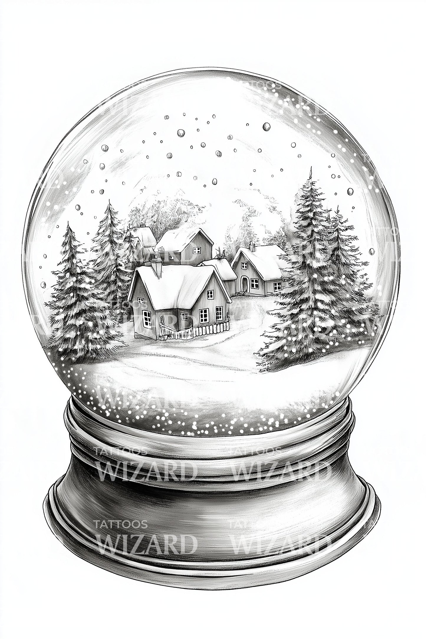 Vintage Snowglobe Tattoo Illustration