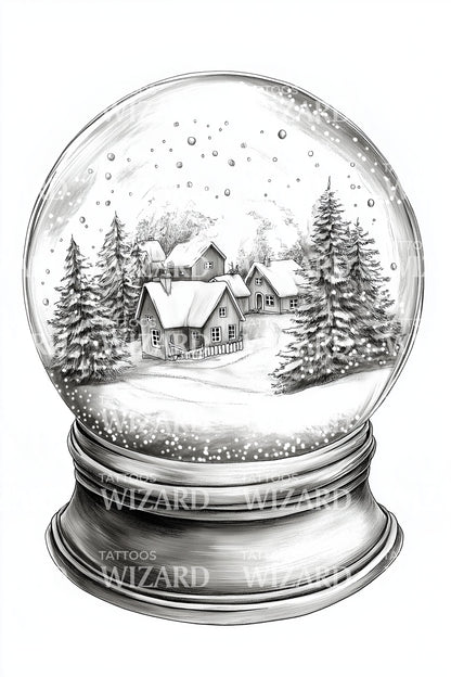 Vintage Snowglobe Tattoo Illustration