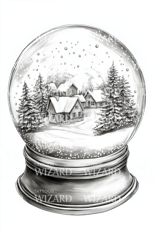 Vintage Snowglobe Tattoo Illustration