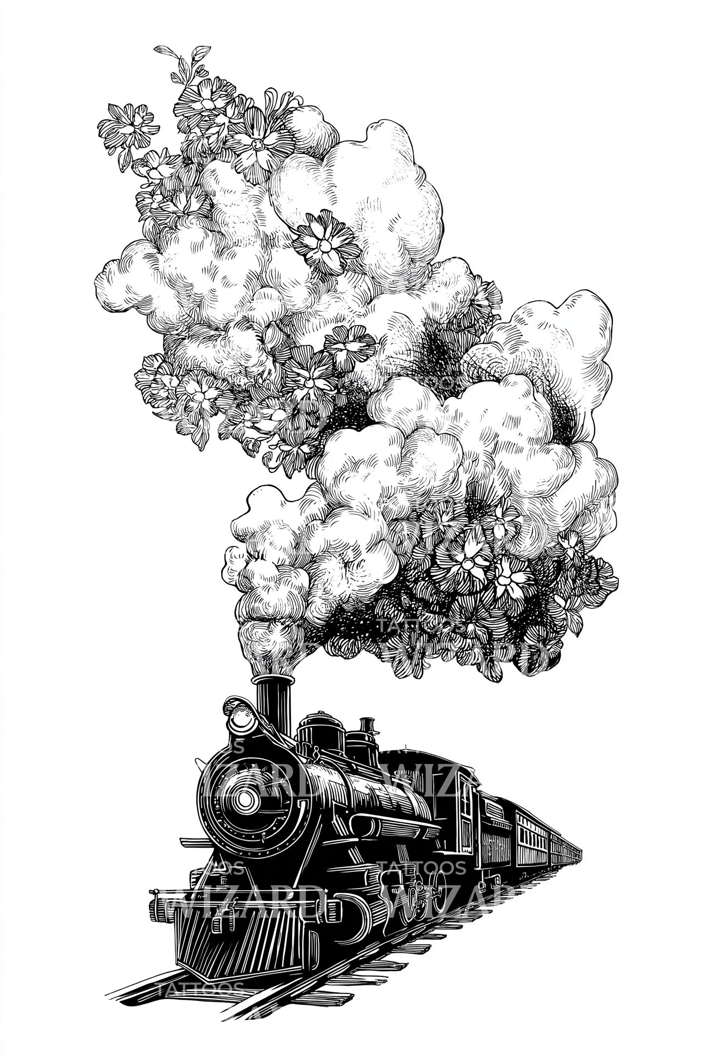 Desenho de Tatuagem de Locomotiva a Vapor Vintage
