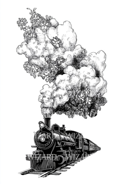 Vintage Steam Locomotive Tattoo Design