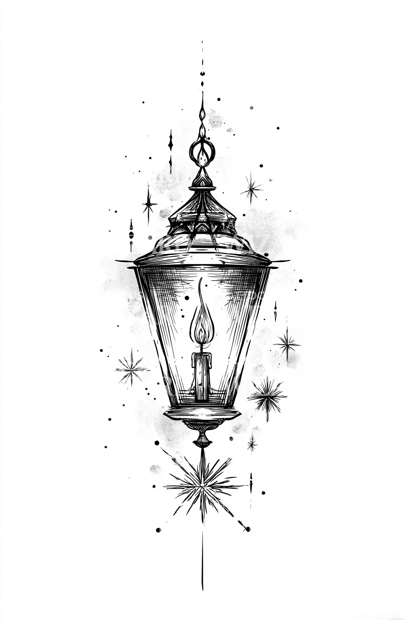 Vintage Street Lantern Tattoo Illustration