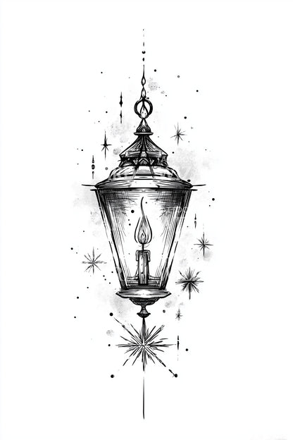 Vintage Street Lantern Tattoo Illustration