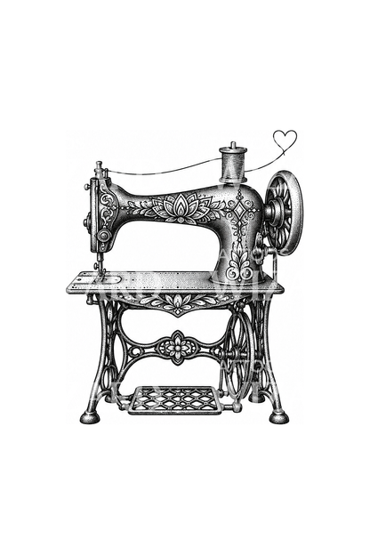 Máquina de costura vintage com coração de linha