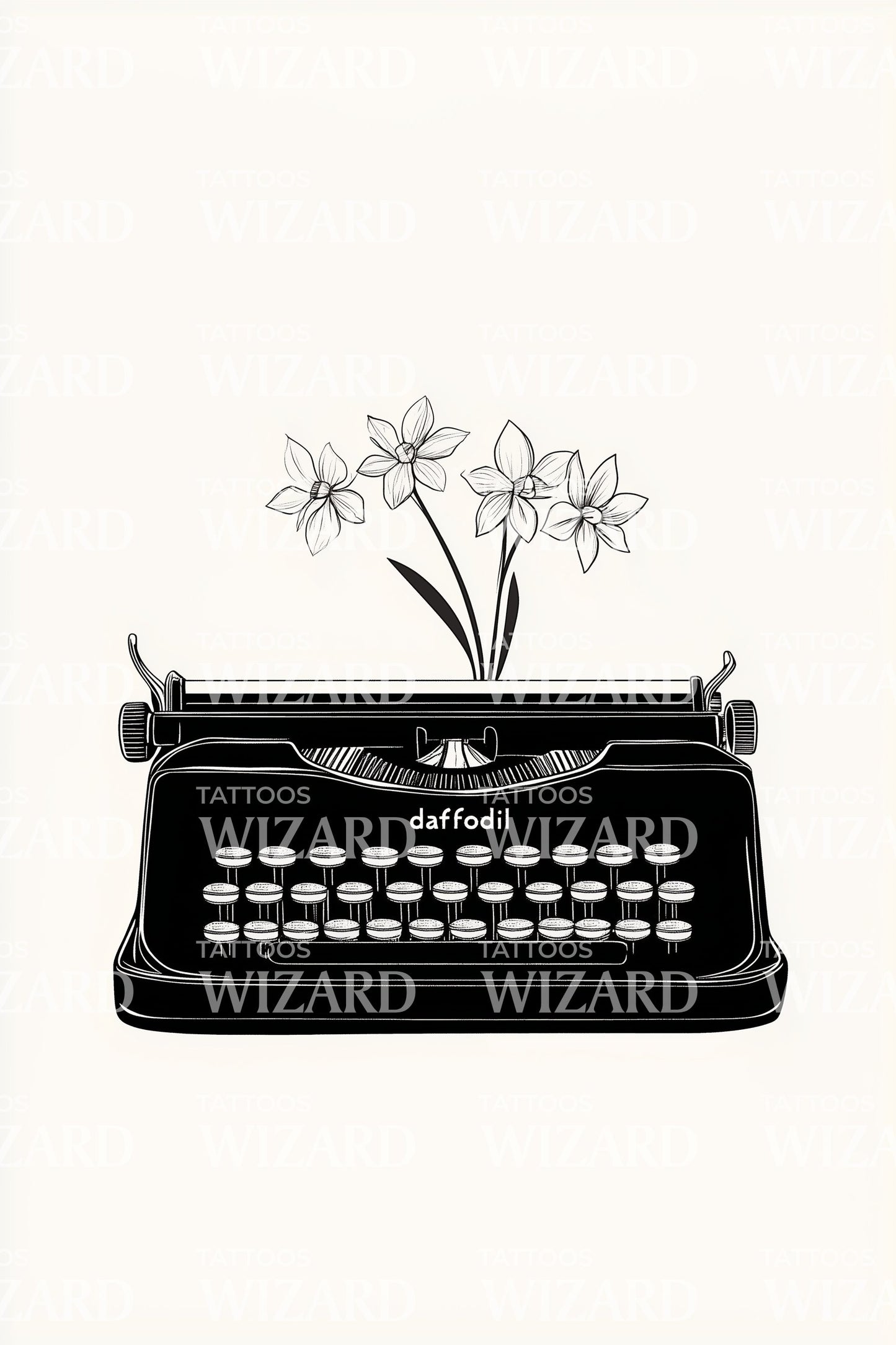 Vintage Typewriter Blossom Tattoo Illustration