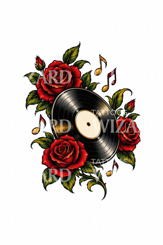 Vinyl Record with Roses Tattoo