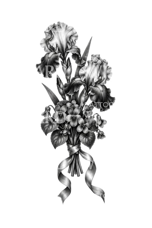 Violet and Iris February Bouquet Tattoo Illustration