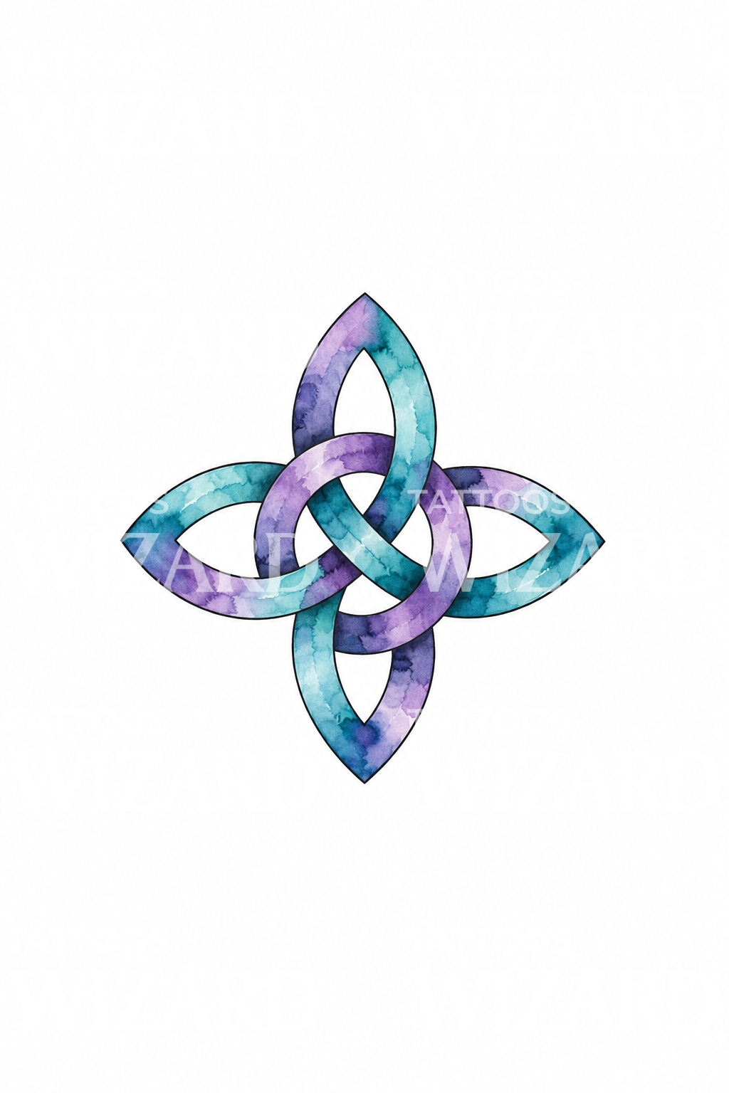 Tatuaggio acquerello nodo delle streghe viola e verde petrolio
