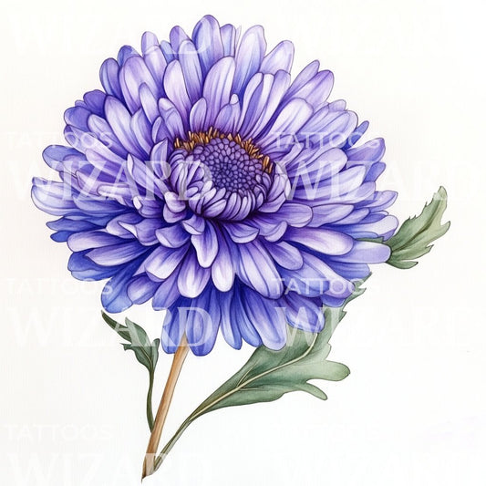 Violet Aster Blooming Tattoo Design