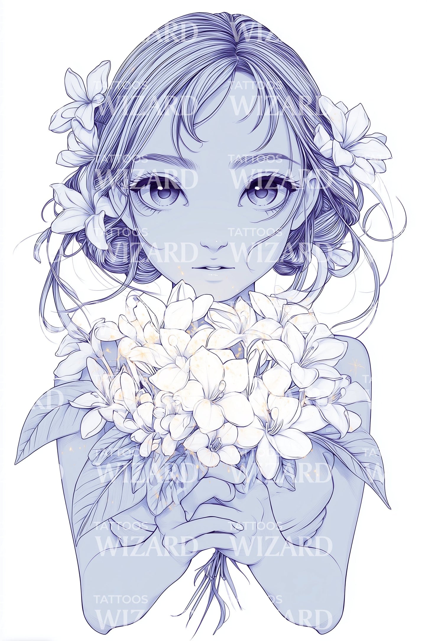 Violet Hydrangea Maiden Tattoo Illustration