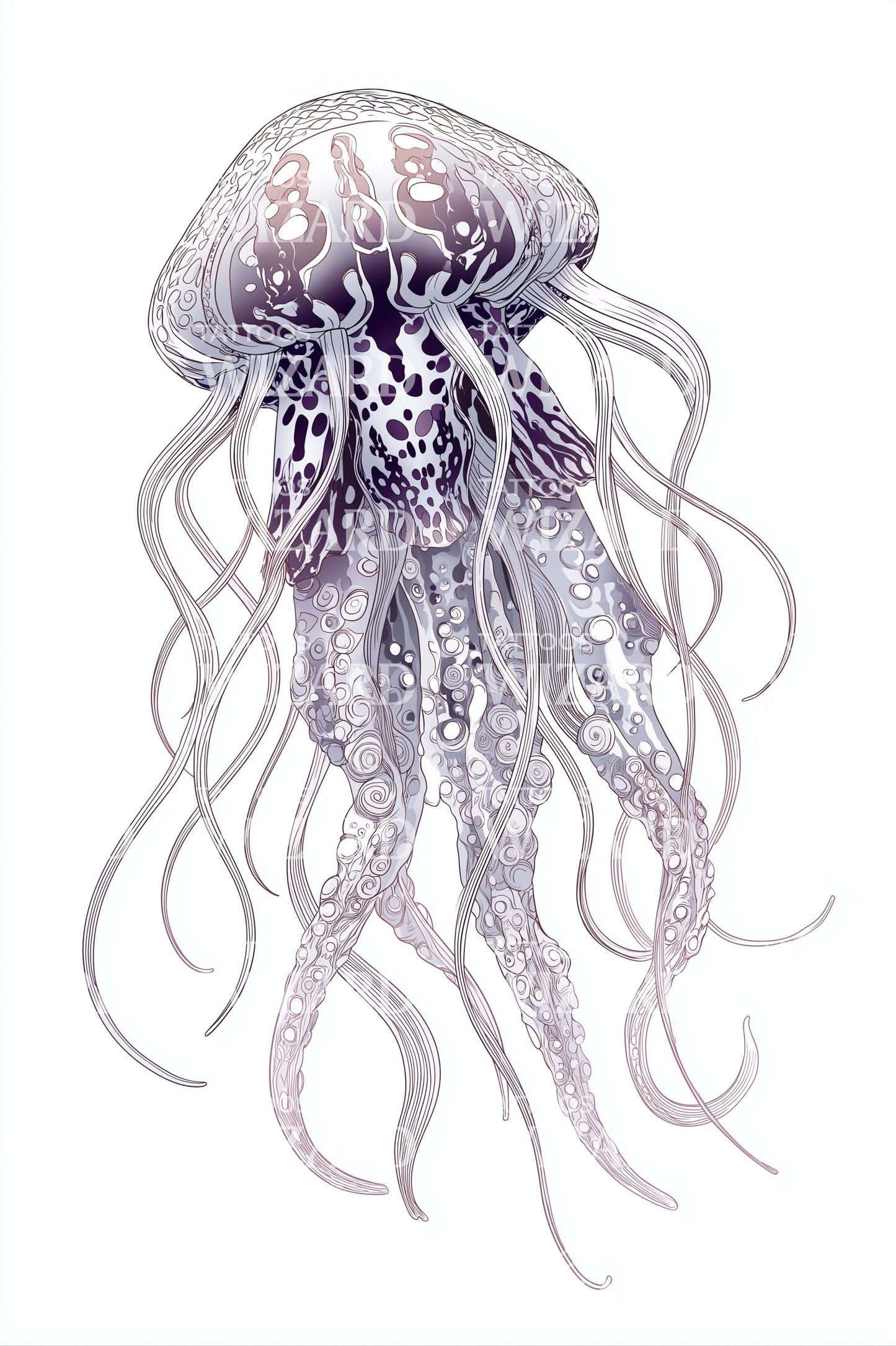 Violet Jellyfish Veil Tattoo Illustration
