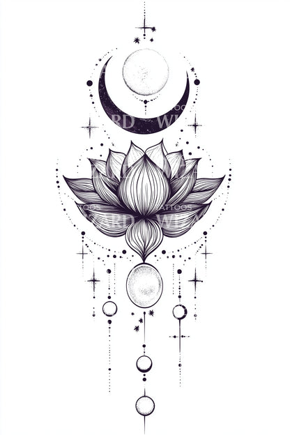 Design del tatuaggio loto luna viola