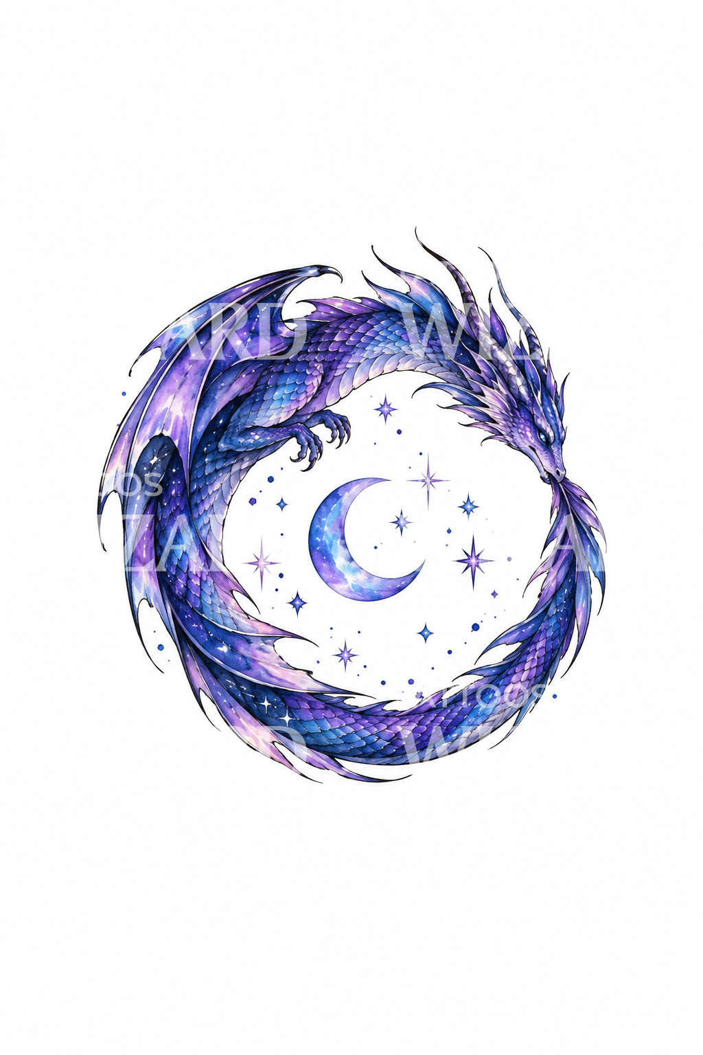 Violet ouroboros-drage med halvmåne tatovering