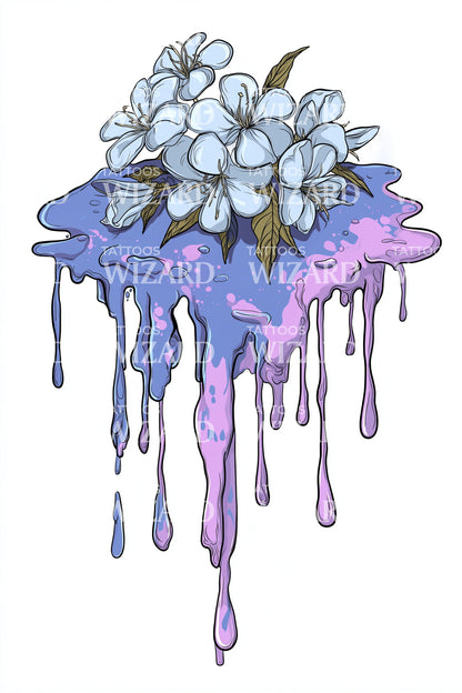 Desenho de Tatuagem Melt Plumeria Violeta