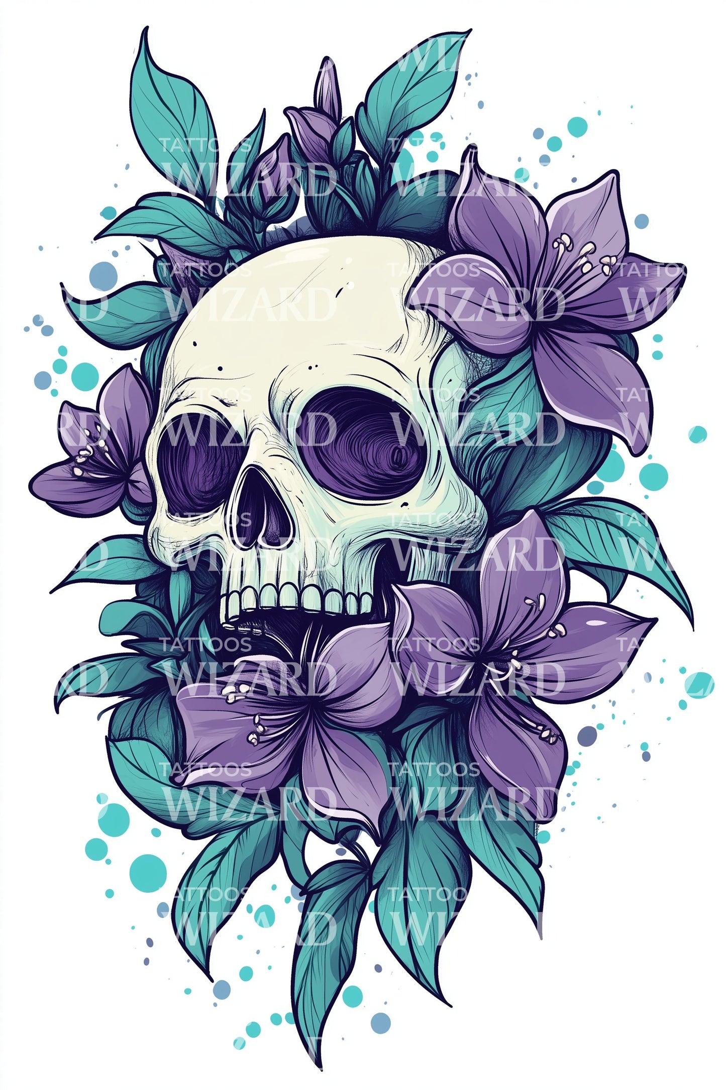 Violet Skull Bloom Tattoo Design